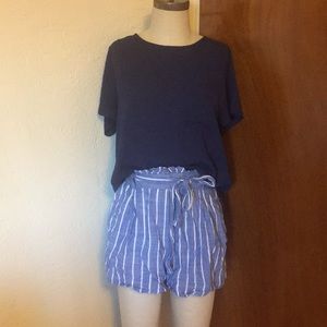Blue and White Striped Shorts